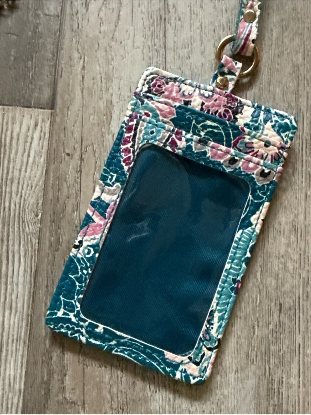 Teal Floral ID Card Holder with Gold Chain Strap